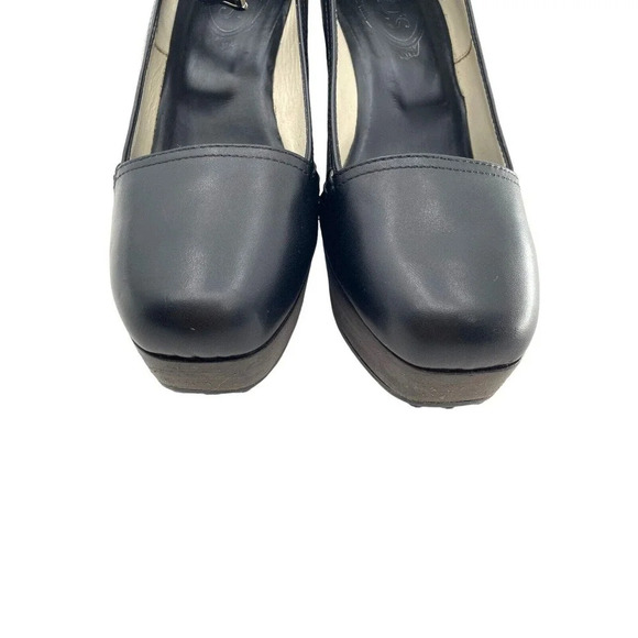 TOD'S Womens size US 7 Black Leather Platform Wedge Shoes Strap EU 37 Dust Bag - Picture 10 of 16